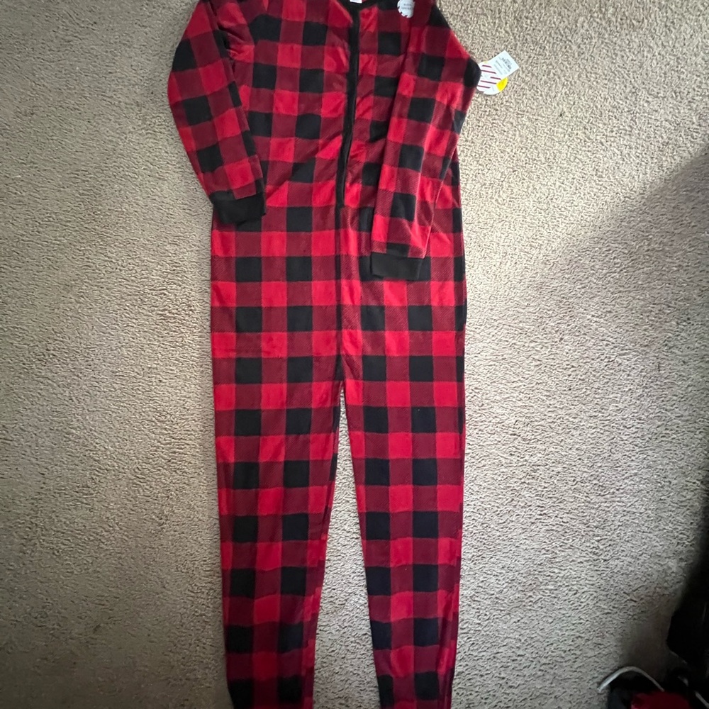 Kids Red and Black Plaid Footed Pajamas